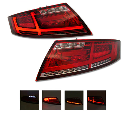 Clear Red Full LED 3D Stripe Bar Tail Lights With Sequential Indicator For AUDI TT 8J 2006-2014 Hampton Tuning